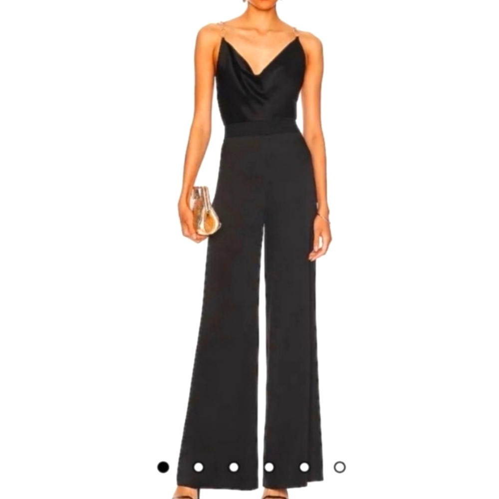 NWT Jason Wu Black Cowl Neck Jumpsuit Gold-Tonec/Rhinestone Straps - S